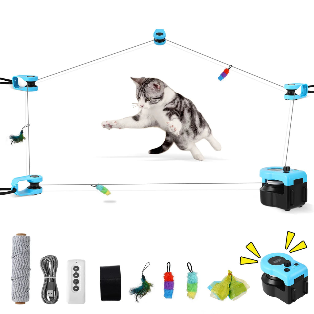 Jouets intelligents pour chats d'intérieur, jouet interactif pour chat, roue d'exercice pour chats, tapis roulant pour chats 5 vitesses avec vitesse réglable, jouet de simulation de chasse