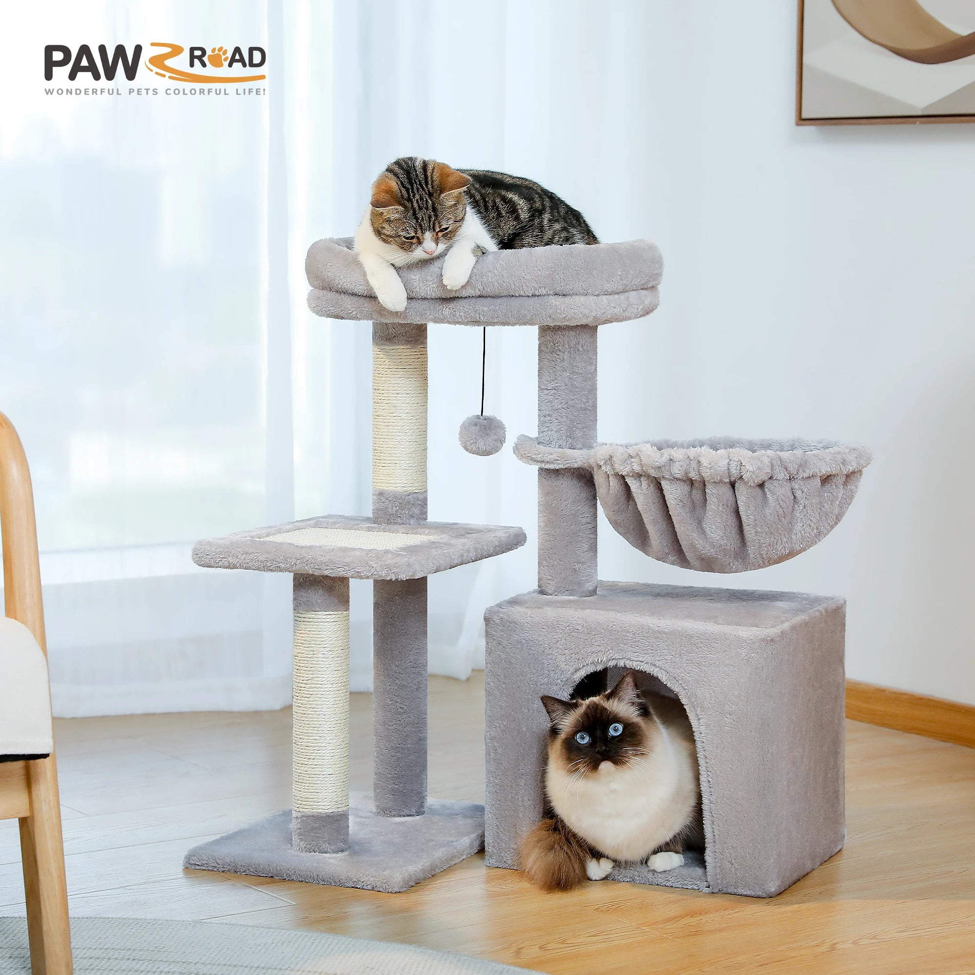 Arbre à chat PAWZ Road pour intérieur | Hamac, niche et griffoirs en sisal