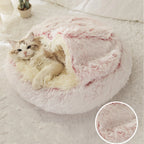Coussin rond en peluche pour animaux de compagnie, panier chaud, sac de couchage, accent, chenil pour petit chien, maison pour chat, 2 en 1, hiver
