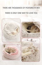 Coussin rond en peluche pour animaux de compagnie, panier chaud, sac de couchage, accent, chenil pour petit chien, maison pour chat, 2 en 1, hiver