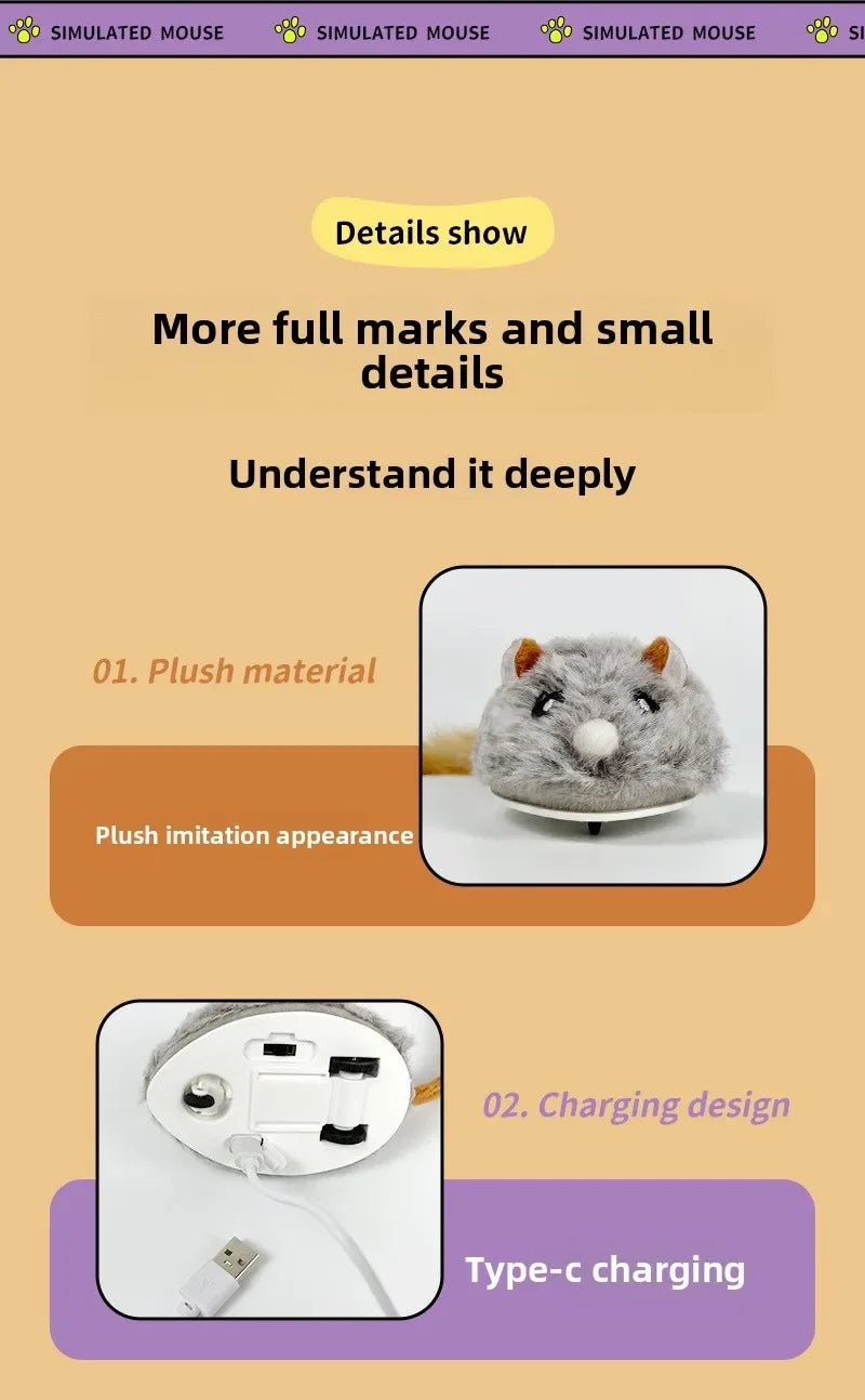 Jouet en peluche réaliste pour chat, souris interactive avec queue de chien pour chats, jouets pour chatons pour jouer en intérieur et