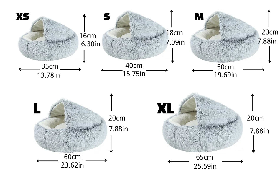 Coussin rond en peluche pour animaux de compagnie, panier chaud, sac de couchage, accent, chenil pour petit chien, maison pour chat, 2 en 1, hiver