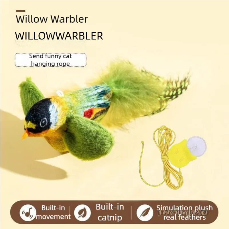 Jouet interactif pour chat, Simulation d'oiseau électrique avec son de charnuage, ailes battantes, jouet de morsure à mâcher en peluche pour chatons, fournitures pour animaux de compagnie