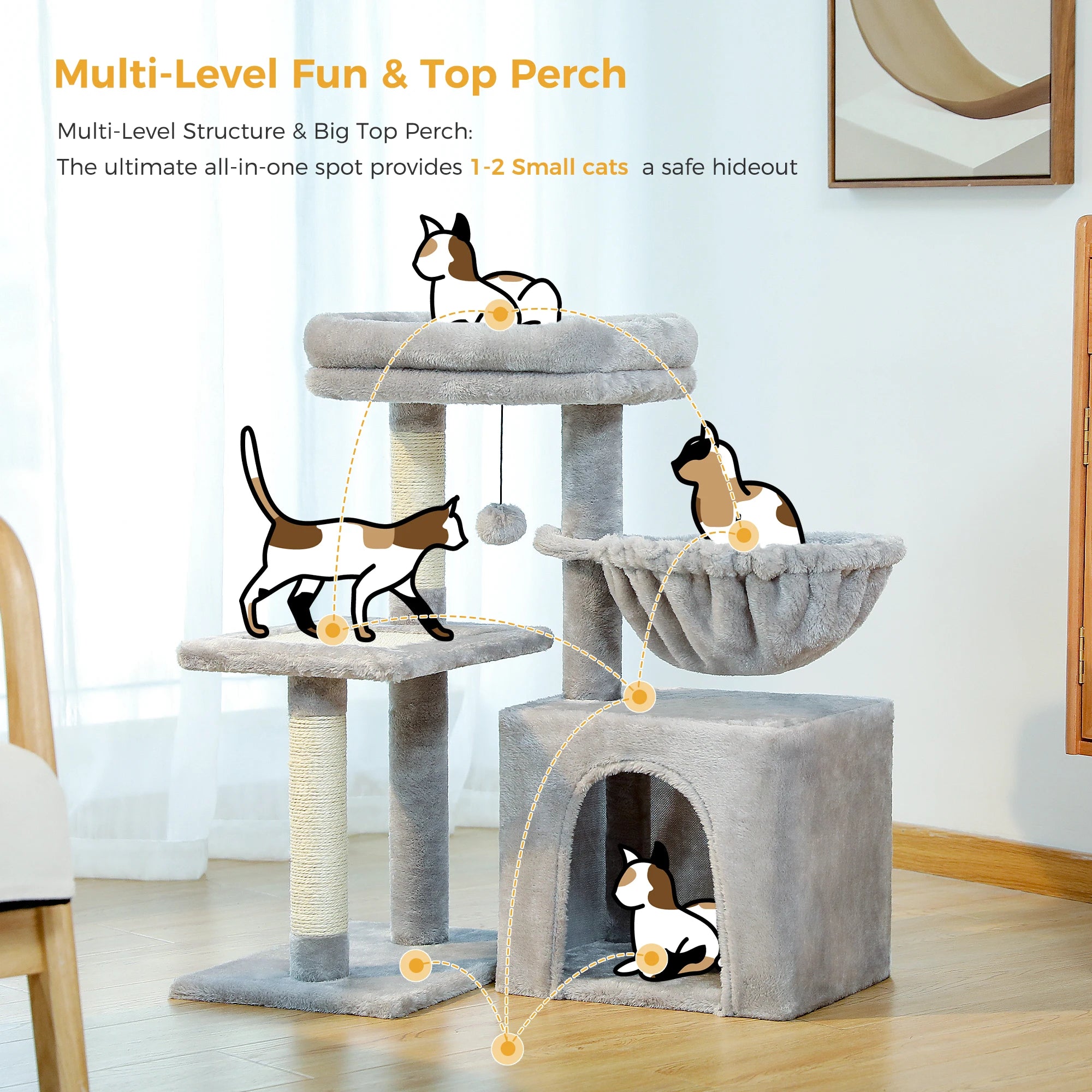 Arbre à chat PAWZ Road pour intérieur | Hamac, niche et griffoirs en sisal