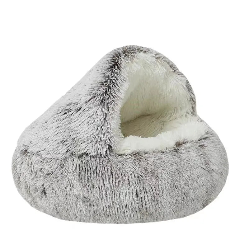 Coussin rond en peluche pour animaux de compagnie, panier chaud, sac de couchage, accent, chenil pour petit chien, maison pour chat, 2 en 1, hiver
