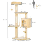 Arbre à chats multi-activités avec griffoirs, plateformes, niche, corde et jouets 40L x 40L x 114H cm beige