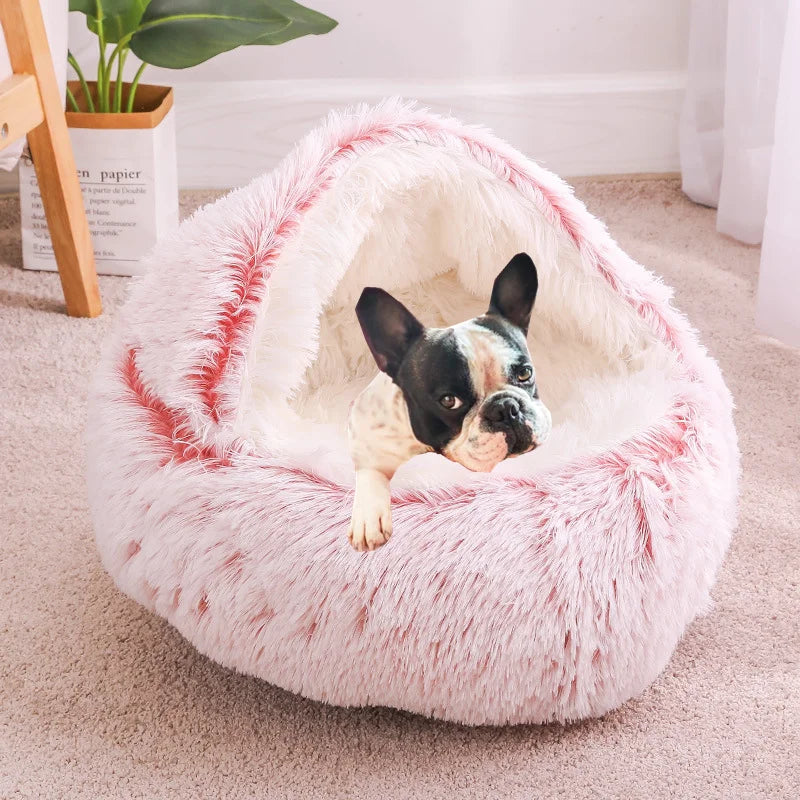 Coussin rond en peluche pour animaux de compagnie, panier chaud, sac de couchage, accent, chenil pour petit chien, maison pour chat, 2 en 1, hiver