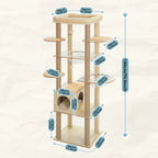 Arbre à chat en bois avec condo spacieux, hamac douillet, poteaux à gratter en sisal, tour à chat multi-niveaux haute pour grand chat d'intérieur