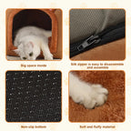 Maison pour chat améliorée, jolie maison pour animaux de compagnie ours brun, design pliable avec coussin amovible, lavable en machine, version renforcée extra large, confortable et chaude, semi-fermée pour chatons, acces