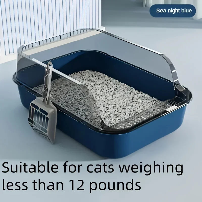 Bac à litière semi-fermé pour chats, toilettes pour animaux de compagnie, anti-éclaboussures sur le côté haut, avec cuillère à litière, bac à sable pour chat, fournitures de nettoyage pour chats