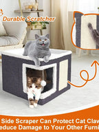 Lits pour chats d'intérieur - Grande tanière pour chat avec boule en peluche suspendue et griffoir, abri pliable pour chat