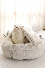 Coussin rond en peluche pour animaux de compagnie, panier chaud, sac de couchage, accent, chenil pour petit chien, maison pour chat, 2 en 1, hiver
