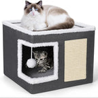 Lits pour chats d'intérieur - Grande tanière pour chat avec boule en peluche suspendue et griffoir, abri pliable pour chat