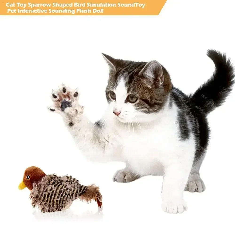 Jouets interactifs lavables pour chat, oiseau volant en peluche, grincement, chat, moineau, herbe-aux-chats, Simulation d'oiseau vif, interactif