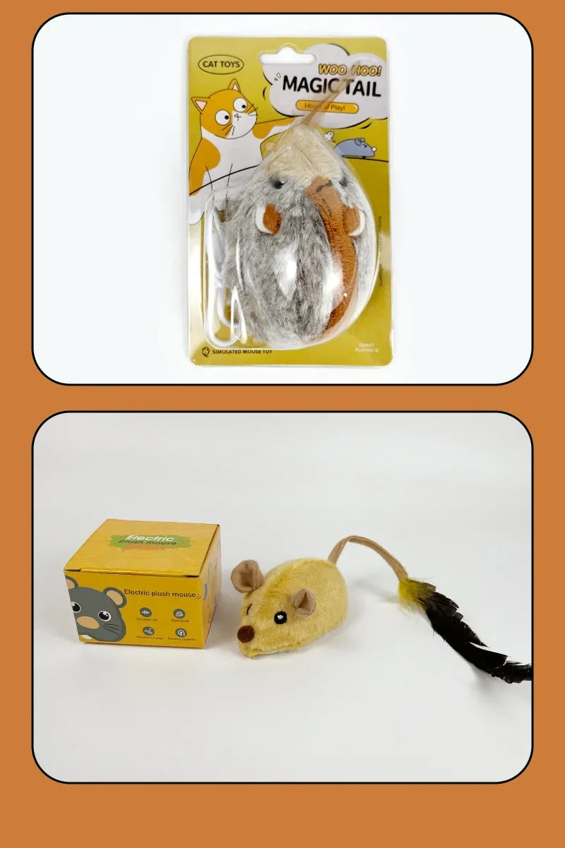 Jouet en peluche réaliste pour chat, souris interactive avec queue de chien pour chats, jouets pour chatons pour jouer en intérieur et