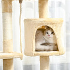 Arbre à chats multi-activités avec griffoirs, plateformes, niche, corde et jouets 40L x 40L x 114H cm beige