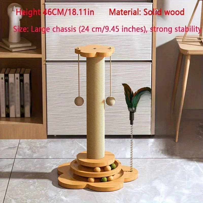 Plateau tournant pour chat en bois massif, poteau à gratter pour chat, bâton Teaser pour chat, planche à gratter pour chats, jouets durables pour chat
