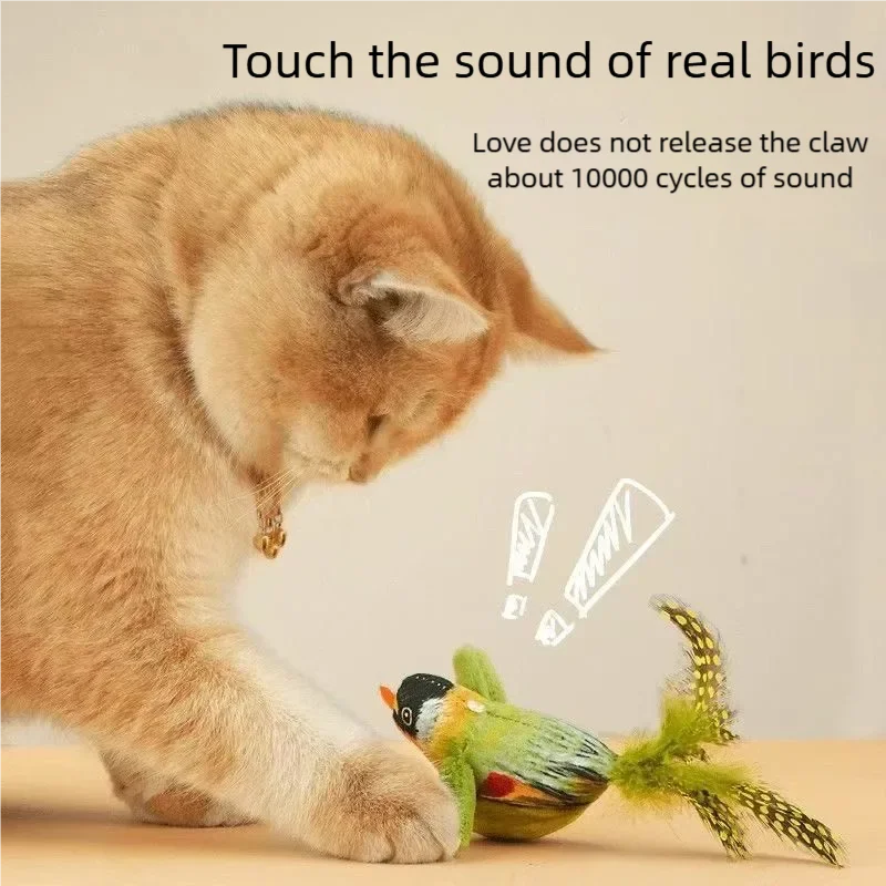 Jouet interactif pour chat, Simulation d'oiseau électrique avec son de charnuage, ailes battantes, jouet de morsure à mâcher en peluche pour chatons, fournitures pour animaux de compagnie
