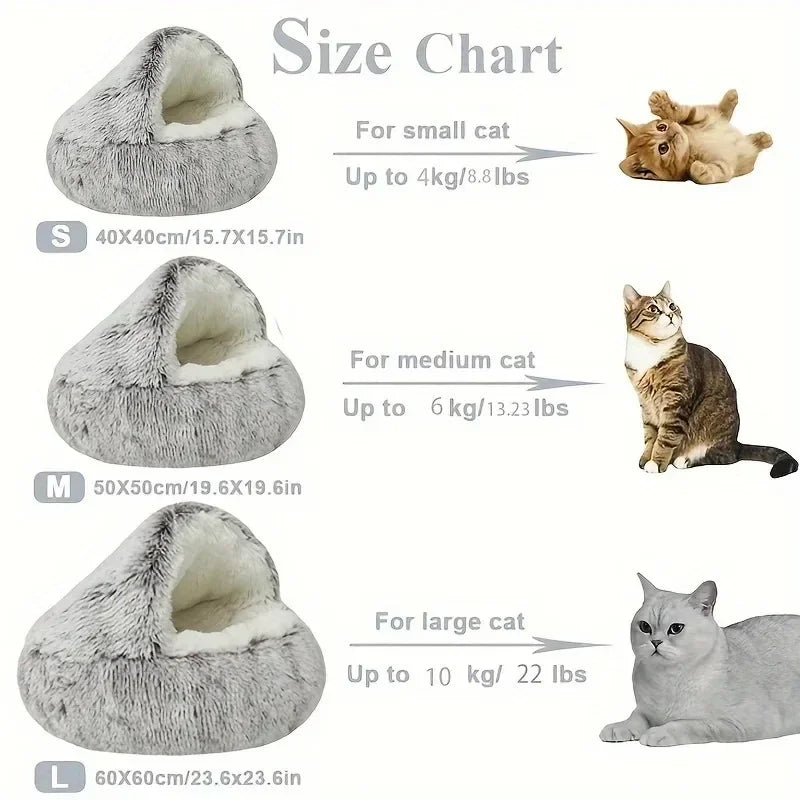 Lit d'hiver en peluche pour chat, coussin rond pour chat, maison pour chat 2 en 1, panier chaud pour chats, sac de couchage pour animaux de compagnie, nid pour chaton, chenil pour petits chiens et chats