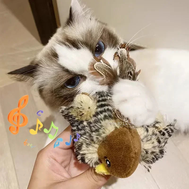 Jouets interactifs lavables pour chat, oiseau volant en peluche, grincement, chat, moineau, herbe-aux-chats, Simulation d'oiseau vif, interactif
