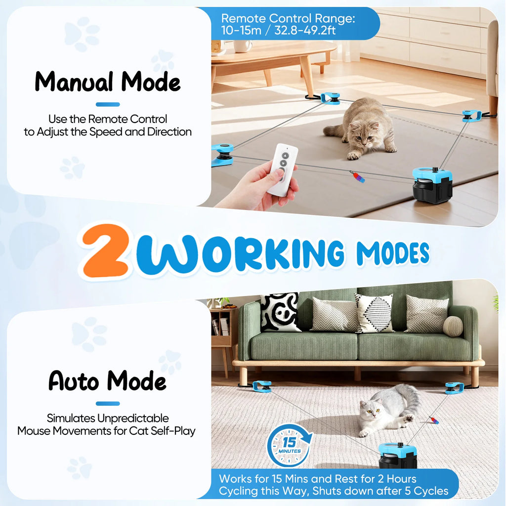 Jouets intelligents pour chats d'intérieur, jouet interactif pour chat, roue d'exercice pour chats, tapis roulant pour chats 5 vitesses avec vitesse réglable, jouet de simulation de chasse