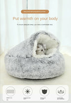 Lit d'hiver en peluche pour chat, coussin rond pour chat, maison pour chat 2 en 1, panier chaud pour chats, sac de couchage pour animaux de compagnie, nid pour chaton, chenil pour petits chiens et chats