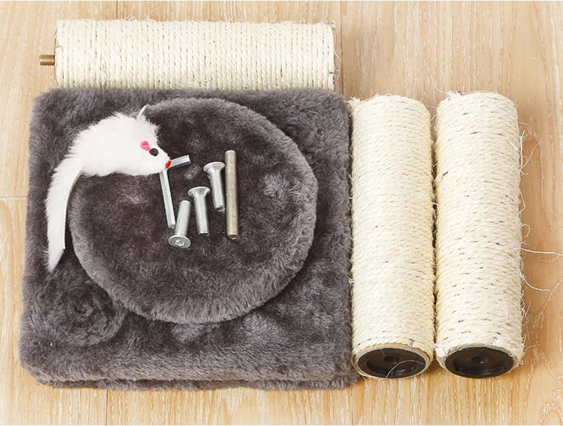 Poste à Gratter en Corde de Sisal à 3 Couches pour Chat, Trois Piliers pour Chaton, Cadre d'Escalade, Meubles pour Animaux de Compagnie