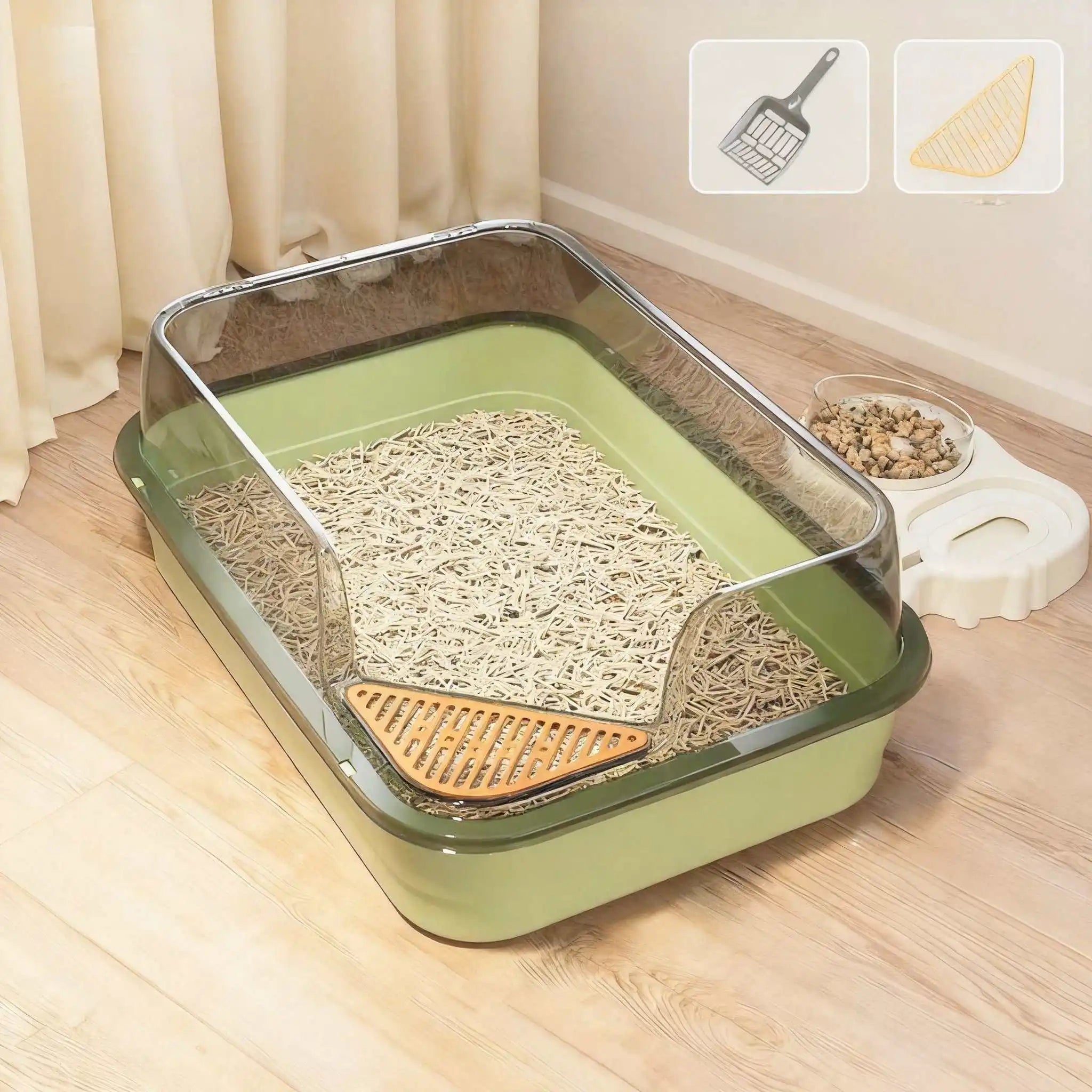 Bac à litière semi-fermé anti-éclaboussures pour chat, toilette pour chaton, fournitures de nettoyage, bac à litière pour chaton, cuvette avec pelle