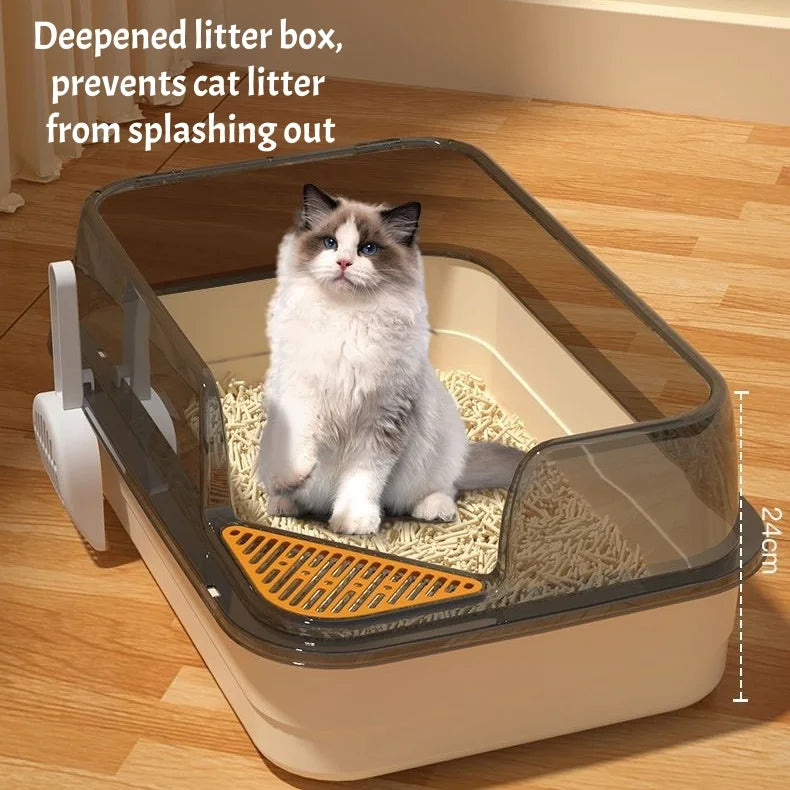 Bac à litière semi-fermé anti-éclaboussures pour chat, toilette pour chaton, fournitures de nettoyage, bac à litière pour chaton, cuvette avec pelle