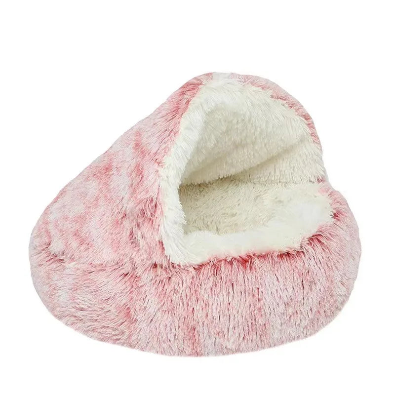 Coussin rond en peluche pour animaux de compagnie, panier chaud, sac de couchage, accent, chenil pour petit chien, maison pour chat, 2 en 1, hiver