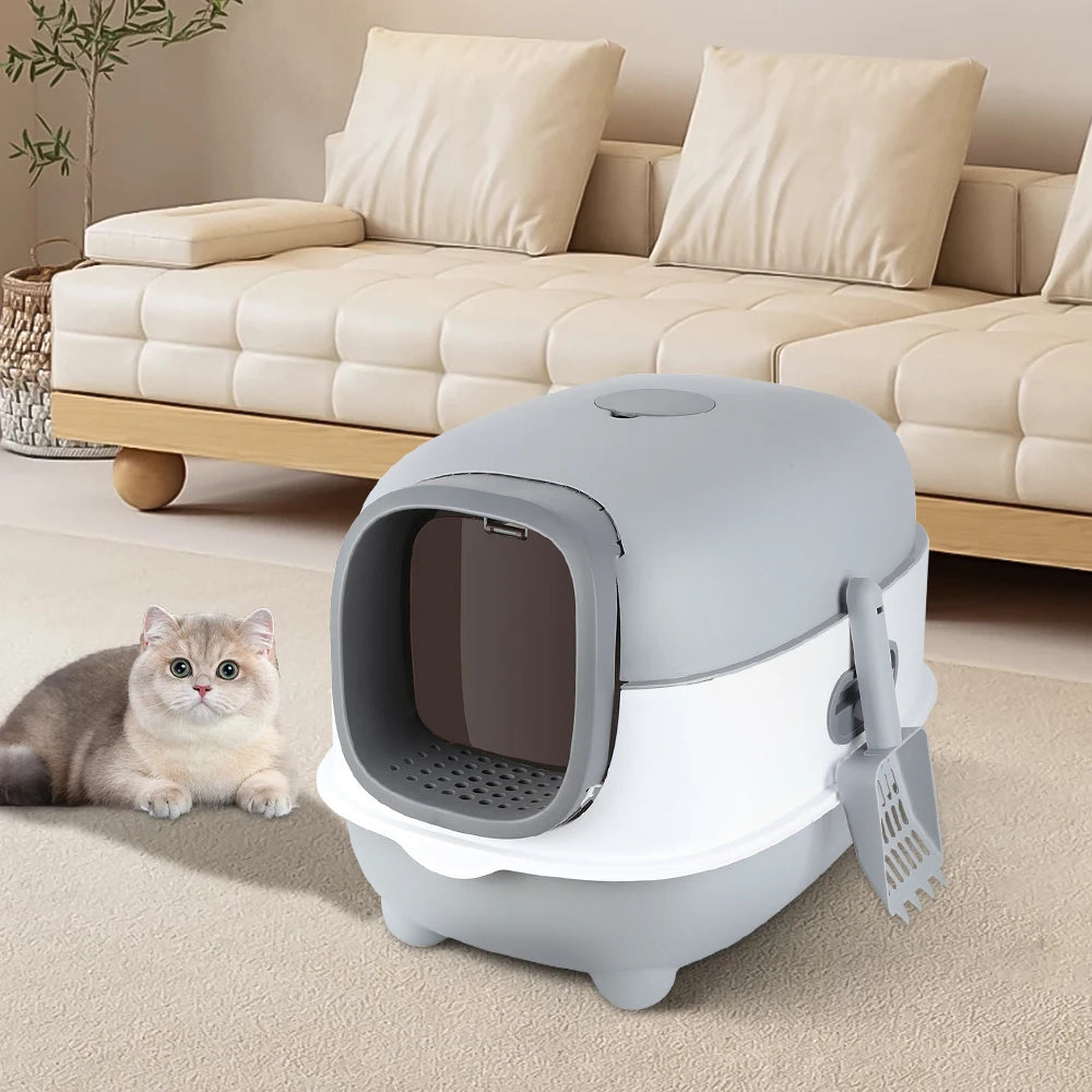 Bac à litière pour chat, bac à litière fermé à structure dôme, toilettes pour chat avec pelle, avec pelle à litière pour chat, 40*39*56 cm