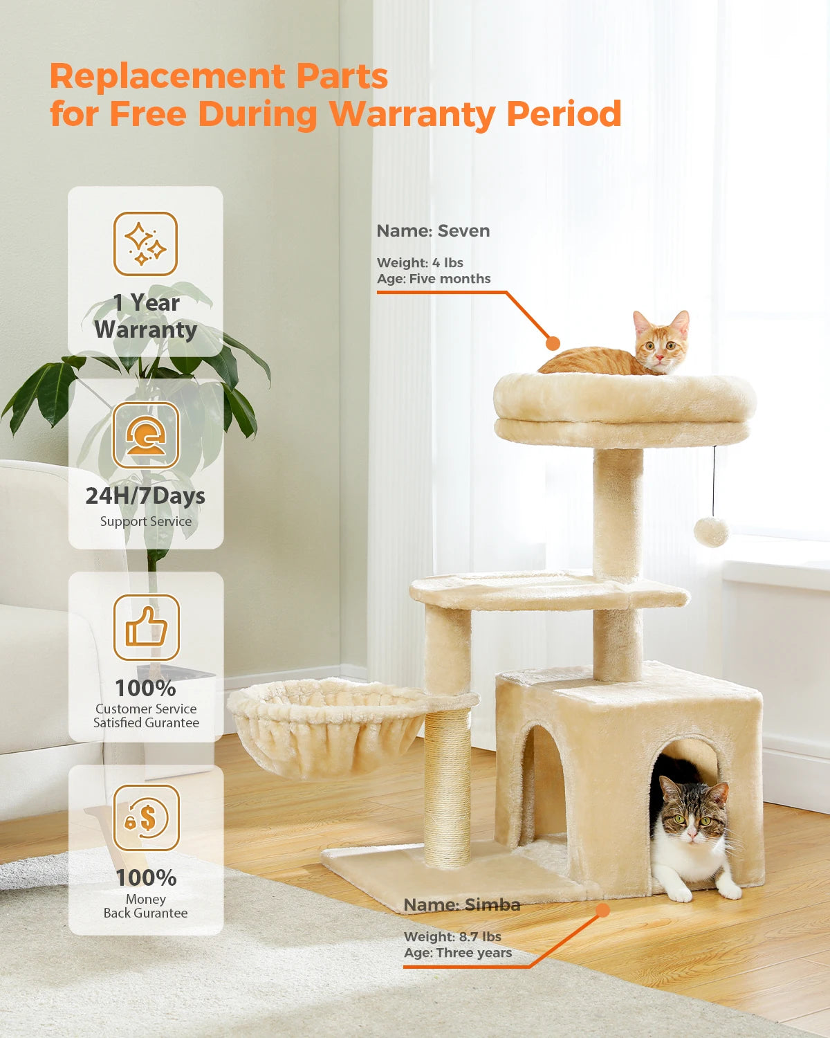 Arbre à chat PAWZ Road pour intérieur | Hamac, niche et griffoirs en sisal