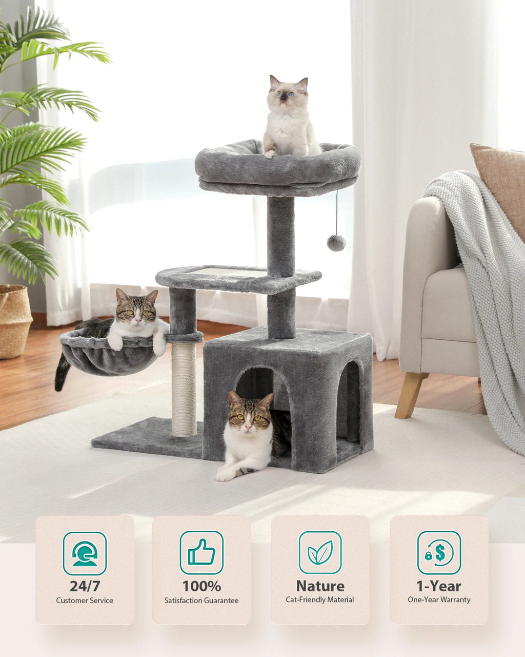 Arbre à chat PAWZ Road pour intérieur | Hamac, niche et griffoirs en sisal