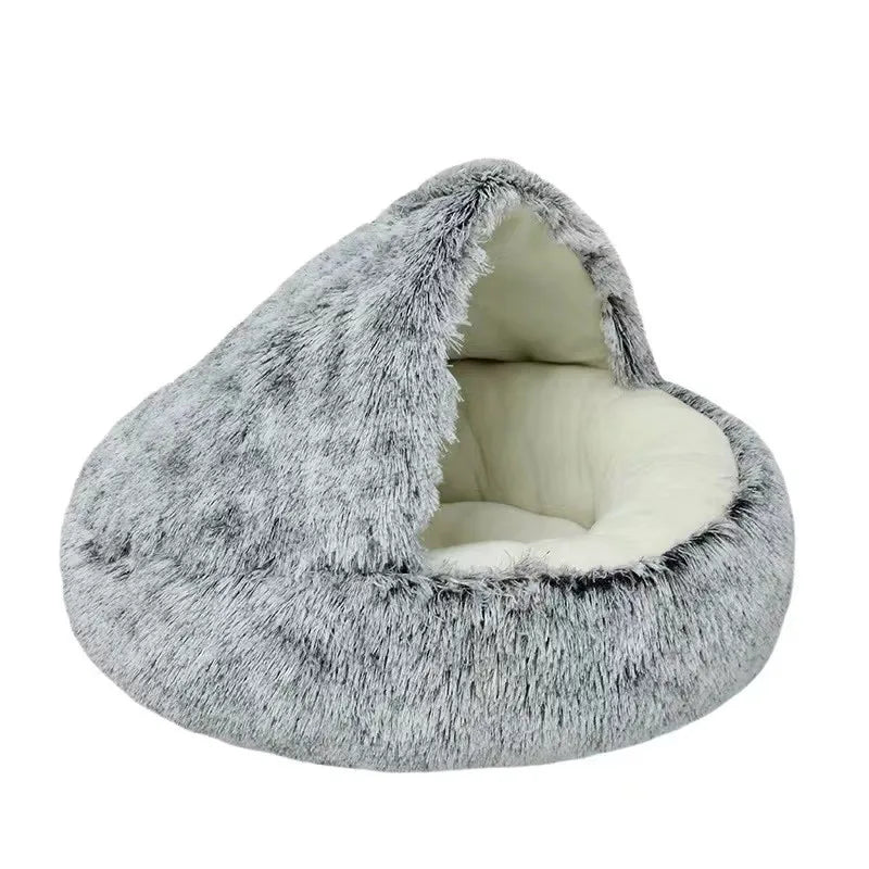 Coussin rond en peluche pour animaux de compagnie, panier chaud, sac de couchage, accent, chenil pour petit chien, maison pour chat, 2 en 1, hiver