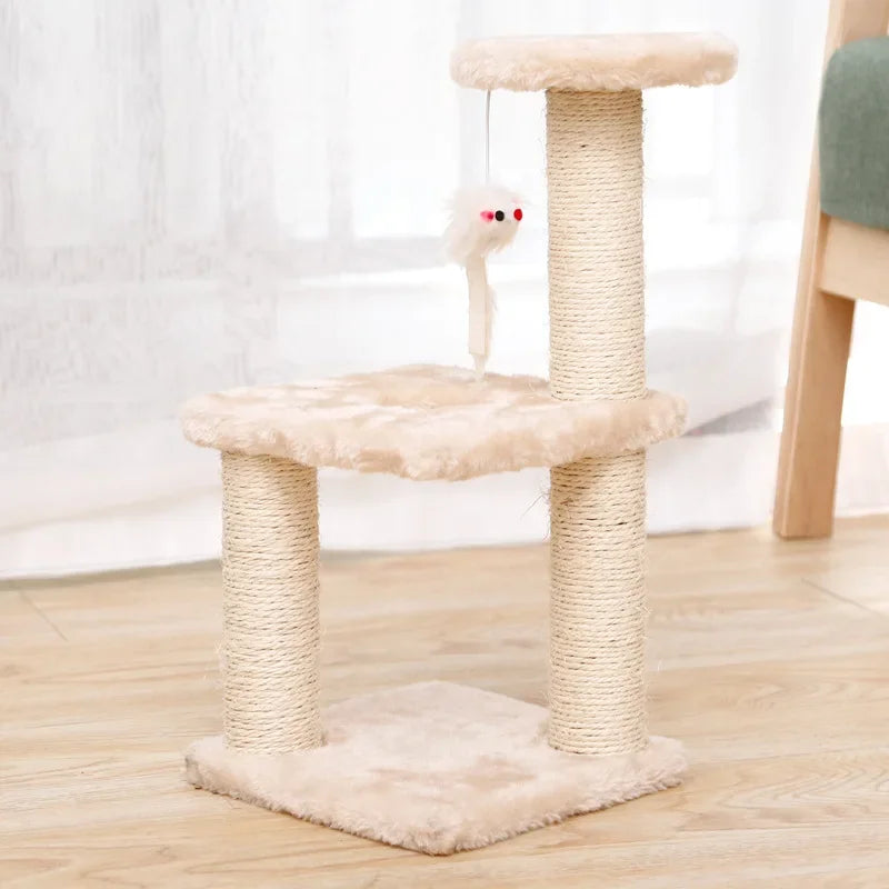 Poste à Gratter en Corde de Sisal à 3 Couches pour Chat, Trois Piliers pour Chaton, Cadre d'Escalade, Meubles pour Animaux de Compagnie