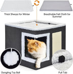 Lits pour chats d'intérieur - Grande tanière pour chat avec boule en peluche suspendue et griffoir, abri pliable pour chat