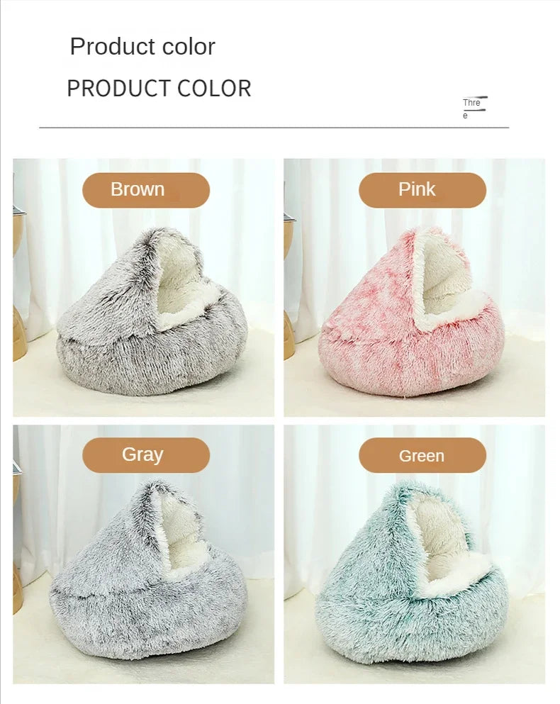 Lit d'hiver en peluche pour chat, coussin rond pour chat, maison pour chat 2 en 1, panier chaud pour chats, sac de couchage pour animaux de compagnie, nid pour chaton, chenil pour petits chiens et chats