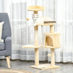 Arbre à chats multi-activités avec griffoirs, plateformes, niche, corde et jouets 40L x 40L x 114H cm beige
