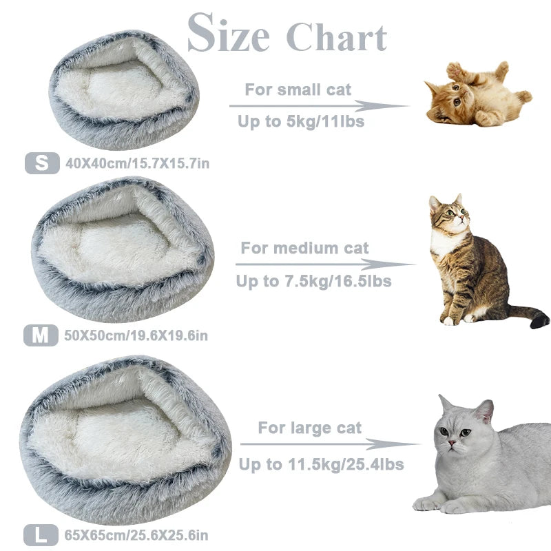 Coussin rond en peluche pour animaux de compagnie, panier chaud, sac de couchage, accent, chenil pour petit chien, maison pour chat, 2 en 1, hiver
