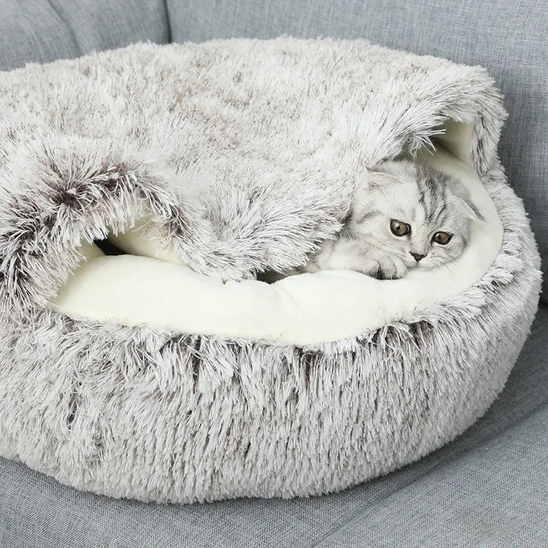 Lit d'hiver en peluche pour chat, coussin rond pour chat, maison pour chat 2 en 1, panier chaud pour chats, sac de couchage pour animaux de compagnie, nid pour chaton, chenil pour petits chiens et chats