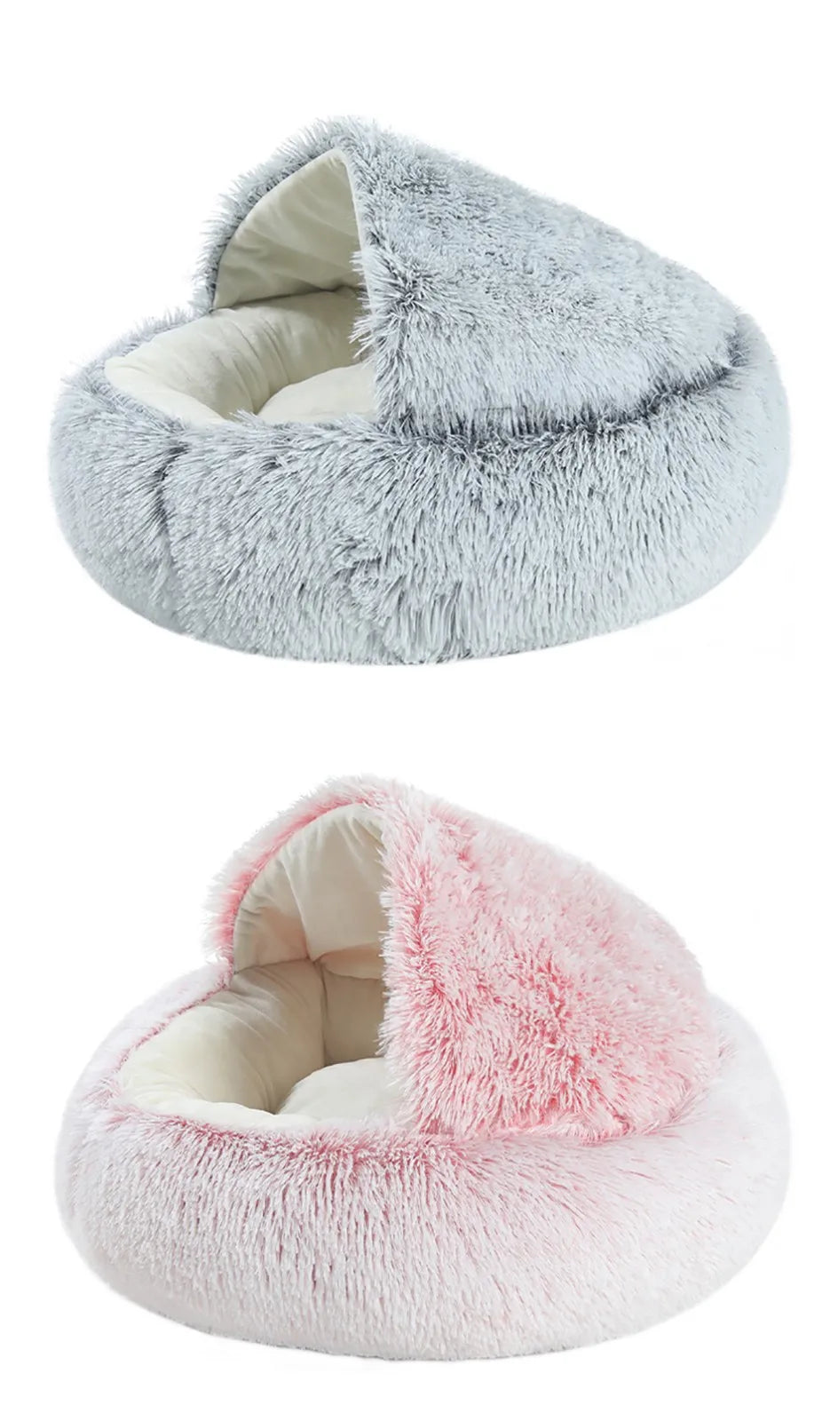 Coussin rond en peluche pour animaux de compagnie, panier chaud, sac de couchage, accent, chenil pour petit chien, maison pour chat, 2 en 1, hiver