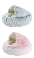Coussin rond en peluche pour animaux de compagnie, panier chaud, sac de couchage, accent, chenil pour petit chien, maison pour chat, 2 en 1, hiver
