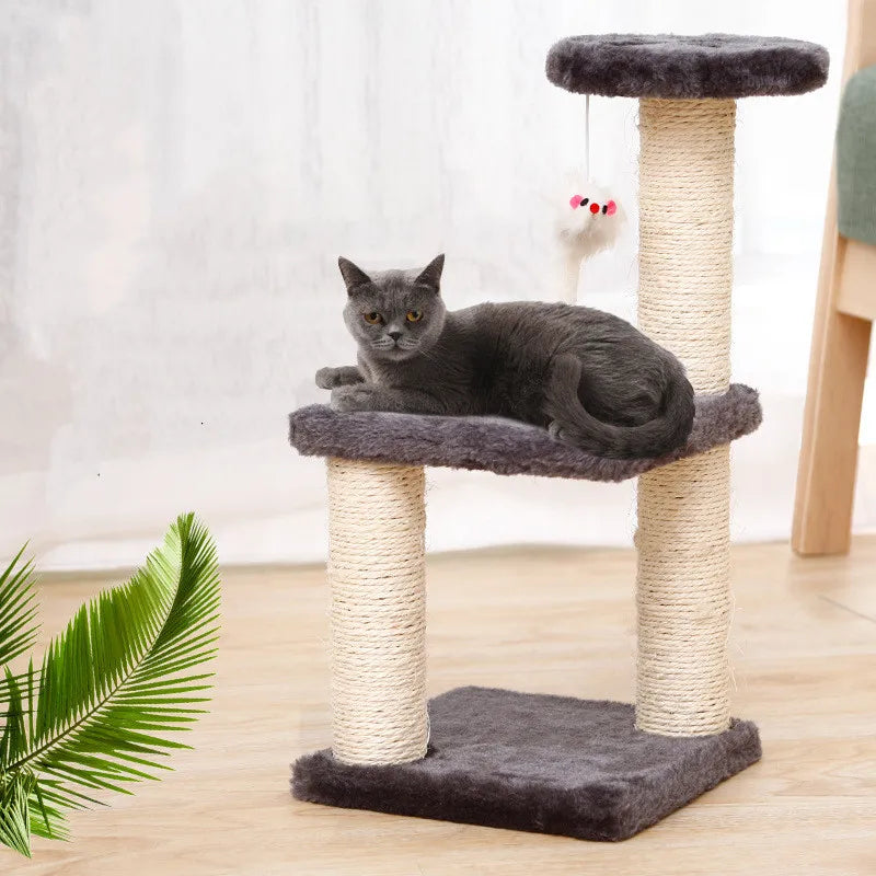 Poste à Gratter en Corde de Sisal à 3 Couches pour Chat, Trois Piliers pour Chaton, Cadre d'Escalade, Meubles pour Animaux de Compagnie
