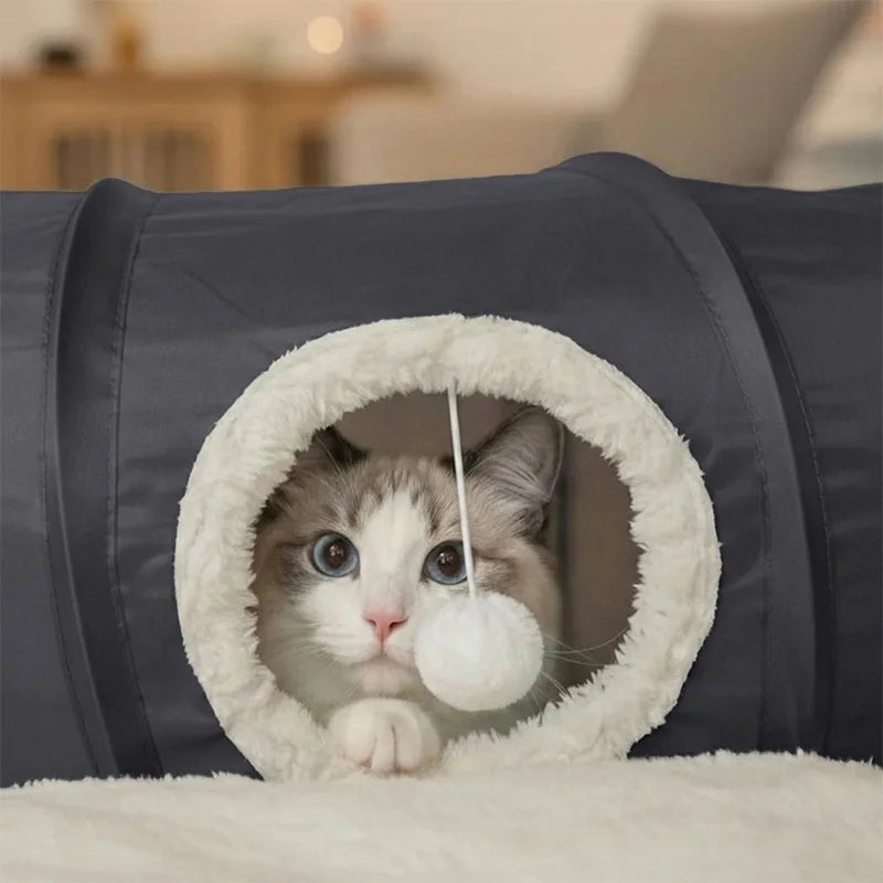 Nouveau tunnel pliable pour chat d'intérieur, résistant aux griffures, avec coussin moelleux, ensemble de jouets interactifs pour chat, jeu de cache-cache, tunnel, fournitures pour animaux de compagnie