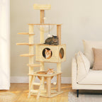 Arbre à chat en bois avec condo spacieux, hamac douillet, poteaux à gratter en sisal, tour à chat multi-niveaux haute pour grand chat d'intérieur