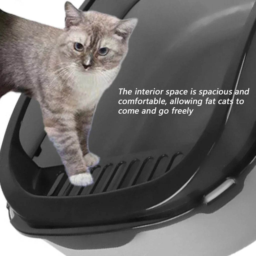 Bac à litière semi-fermé pour chats, toilettes pour animaux de compagnie, anti-éclaboussures sur le côté haut, avec cuillère à litière, bac à sable pour chat, fournitures de nettoyage pour chats