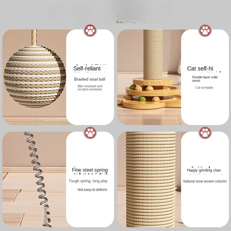 Plateau tournant pour chat en bois massif, poteau à gratter pour chat, bâton Teaser pour chat, planche à gratter pour chats, jouets durables pour chat