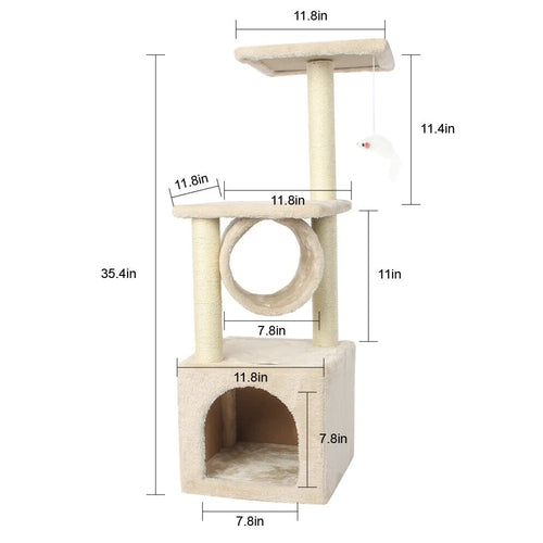 Cat Tree Tower with Scratcher, Nest and Toy Mouse