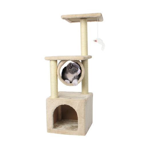 Cat Tree Tower with Scratcher, Nest and Toy Mouse