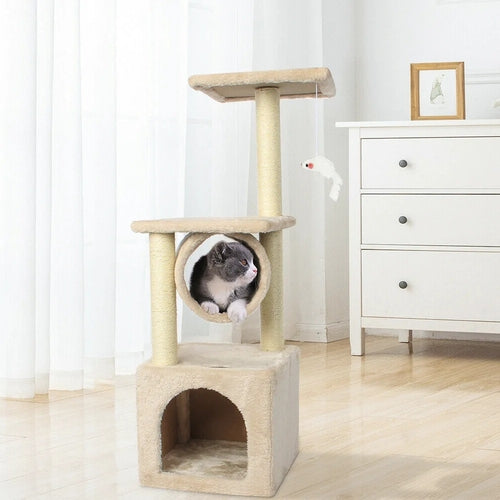 Cat Tree Tower with Scratcher, Nest and Toy Mouse